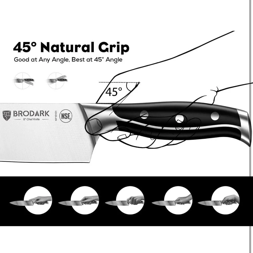 BRODARK 15 Piece Knife Block Set Steel-King German Steel Black Acacia Wood